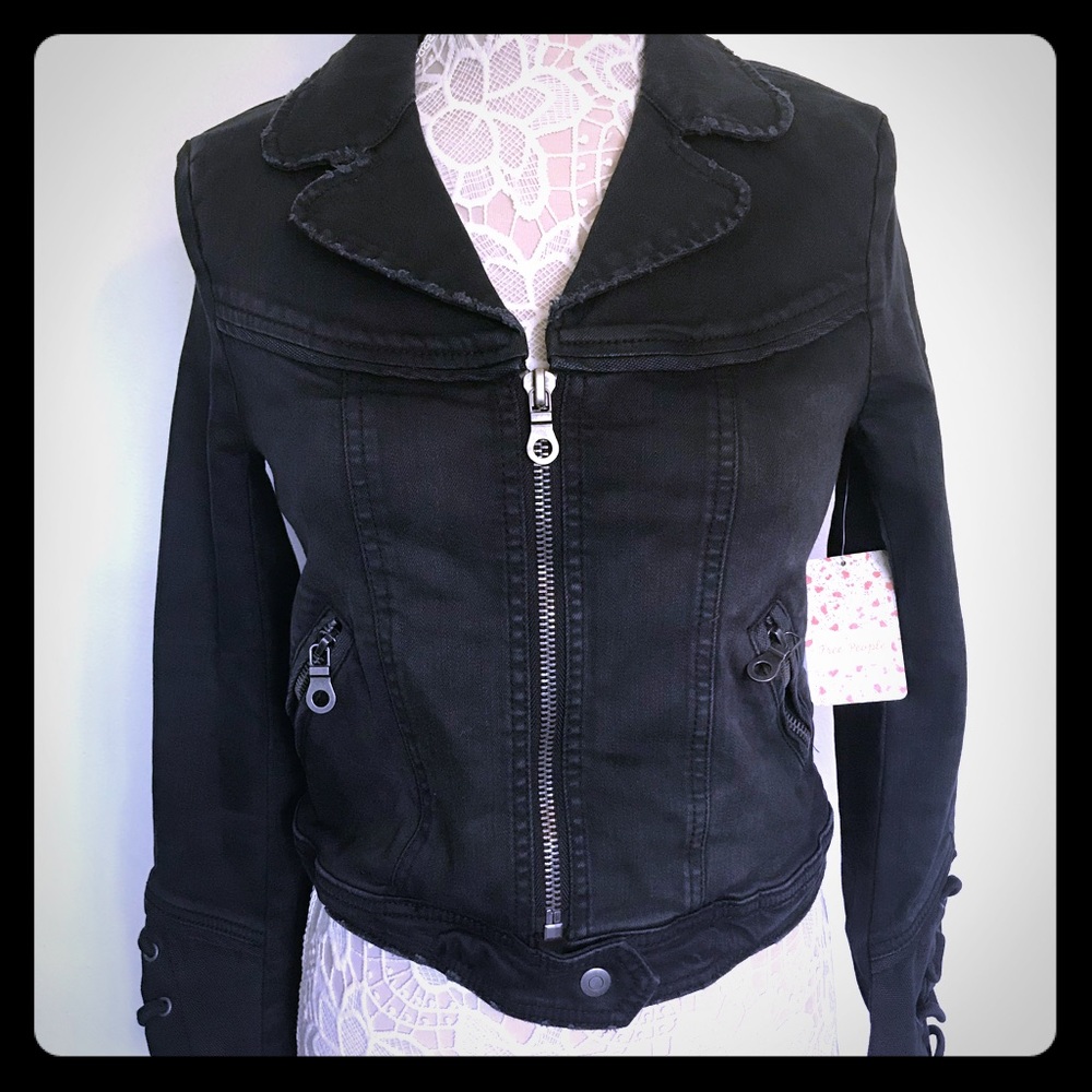 NWT FREE PEOPLE “shrunken twill jacket" black S